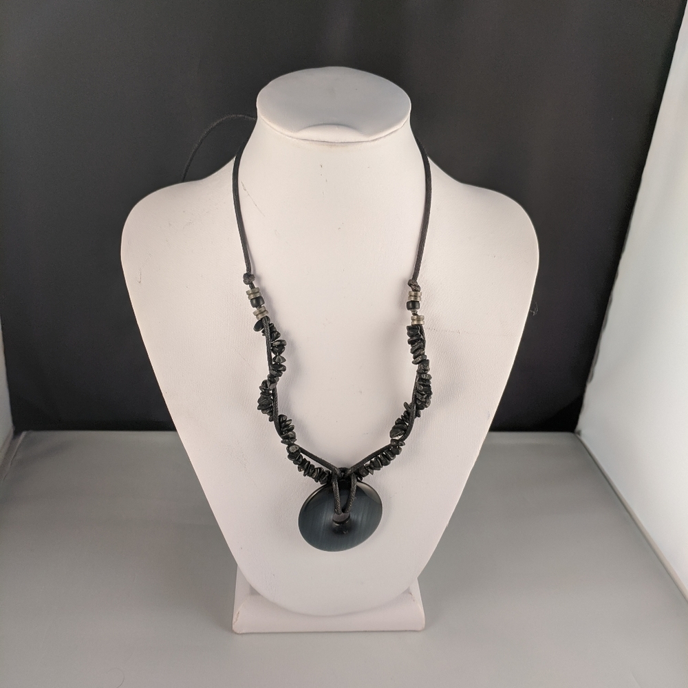 Hematite Donut Pendant Necklace Hematite Chips